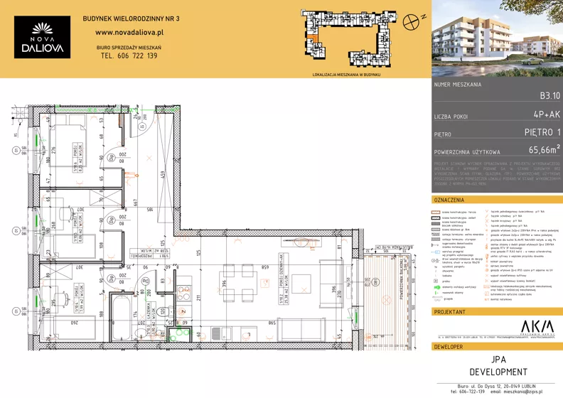4 pokoje, mieszkanie 65,66 m², piętro 1, oferta nr B3.10, Nova Daliova bud. B3, Lublin, Ponikwoda, ul. Daliowa