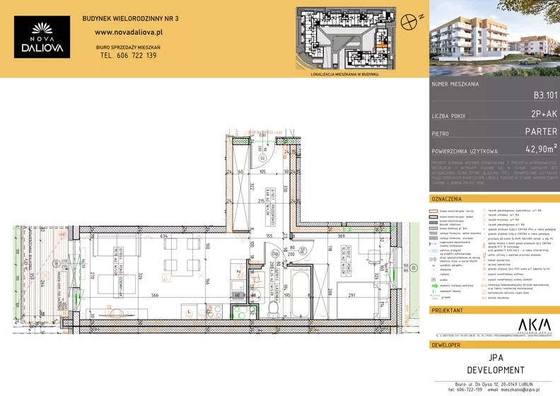 2 pokoje, mieszkanie 42,89 m², parter, oferta nr B3.101, Nova Daliova bud. B3, Lublin, Ponikwoda, ul. Daliowa