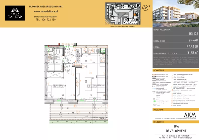 2 pokoje, mieszkanie 31,58 m², parter, oferta nr B3.102, Nova Daliova bud. B3, Lublin, Ponikwoda, ul. Daliowa