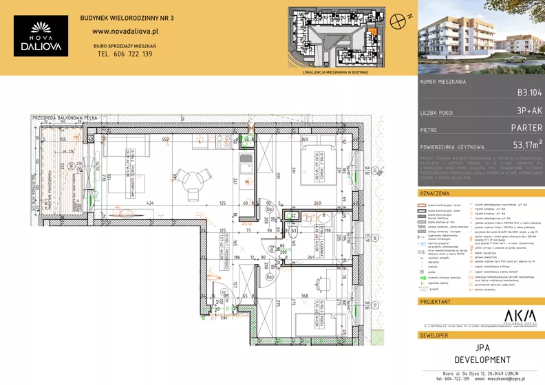 3 pokoje, mieszkanie 53,17 m², parter, oferta nr B3.104, Nova Daliova bud. B3, Lublin, Ponikwoda, ul. Daliowa