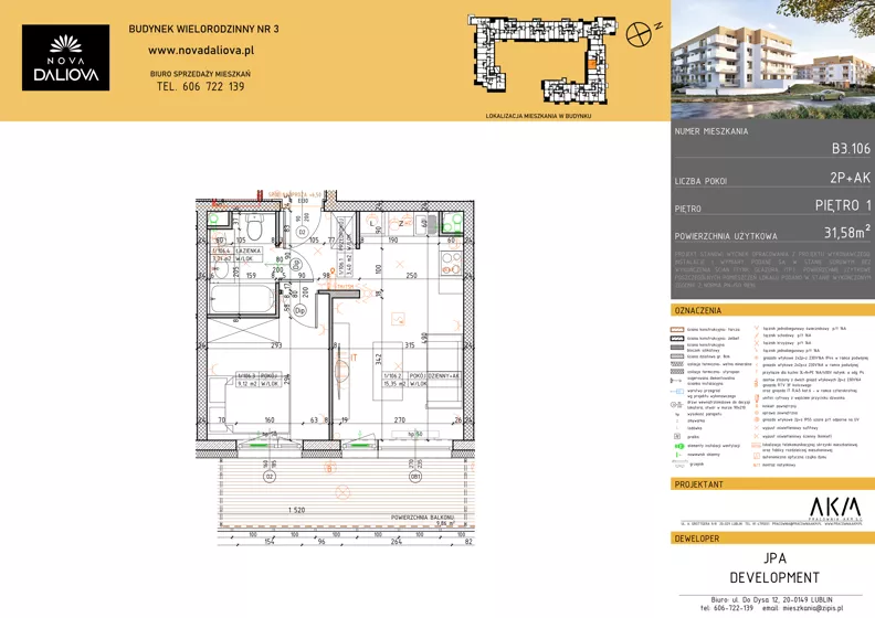 2 pokoje, mieszkanie 31,58 m², piętro 1, oferta nr B3.106, Nova Daliova bud. B3, Lublin, Ponikwoda, ul. Daliowa