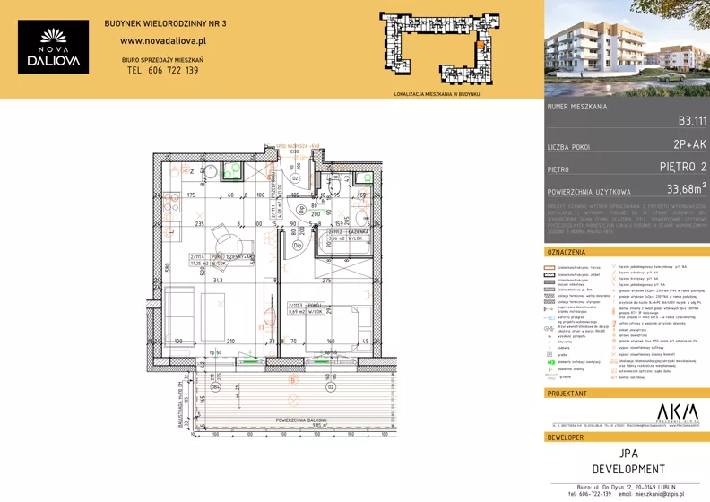 2 pokoje, mieszkanie 33,44 m², piętro 2, oferta nr B3.111, Nova Daliova bud. B3, Lublin, Ponikwoda, ul. Daliowa