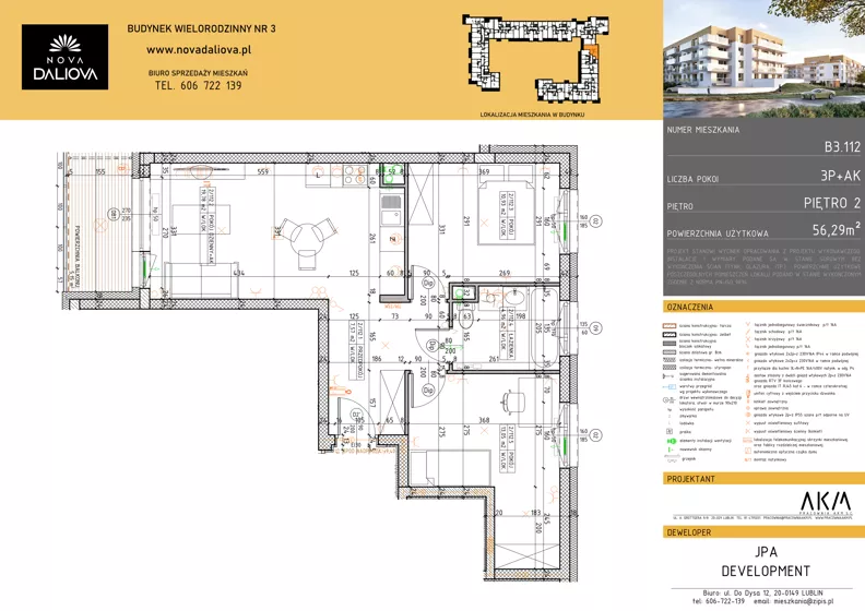 3 pokoje, mieszkanie 56,29 m², piętro 2, oferta nr B3.112, Nova Daliova bud. B3, Lublin, Ponikwoda, ul. Daliowa