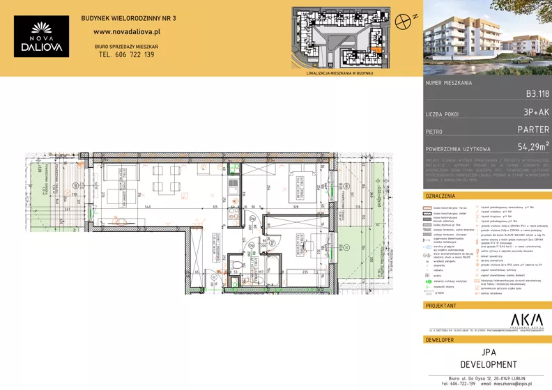 3 pokoje, mieszkanie 54,29 m², parter, oferta nr B3.118, Nova Daliova bud. B3, Lublin, Ponikwoda, ul. Daliowa