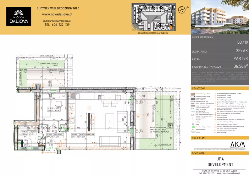 2 pokoje, mieszkanie 36,56 m², parter, oferta nr B3.119, Nova Daliova bud. B3, Lublin, Ponikwoda, ul. Daliowa