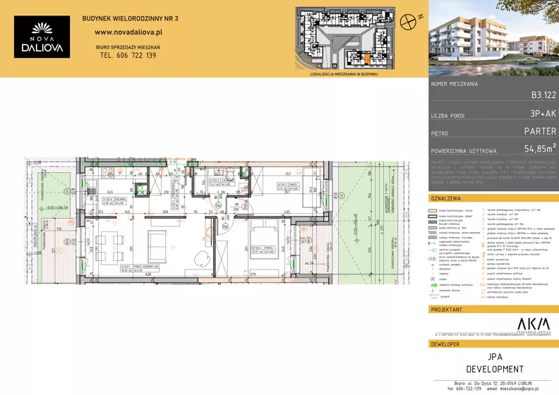 3 pokoje, mieszkanie 54,85 m², parter, oferta nr B3.122, Nova Daliova bud. B3, Lublin, Ponikwoda, ul. Daliowa