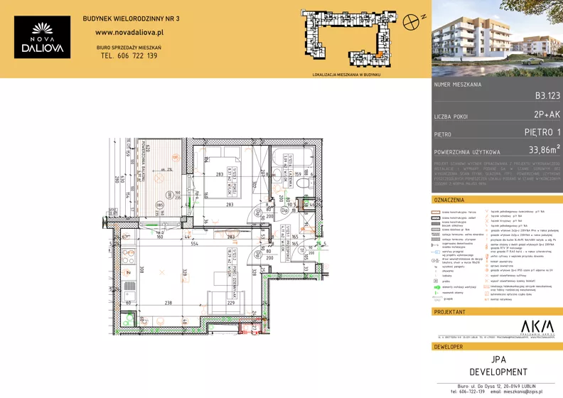 2 pokoje, mieszkanie 33,86 m², piętro 1, oferta nr B3.123, Nova Daliova bud. B3, Lublin, Ponikwoda, ul. Daliowa
