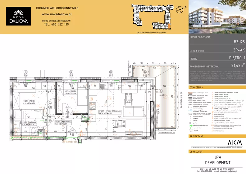 3 pokoje, mieszkanie 51,42 m², piętro 1, oferta nr B3.125, Nova Daliova bud. B3, Lublin, Ponikwoda, ul. Daliowa