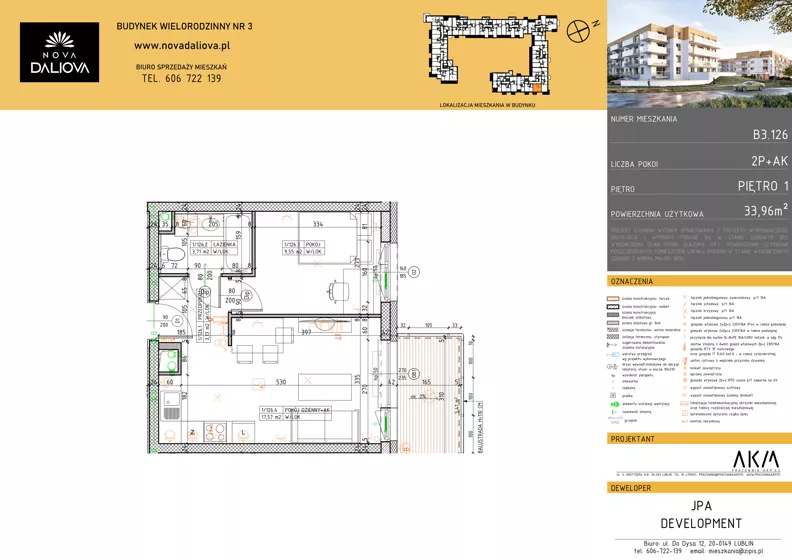 2 pokoje, mieszkanie 33,96 m², piętro 1, oferta nr B3.126, Nova Daliova bud. B3, Lublin, Ponikwoda, ul. Daliowa
