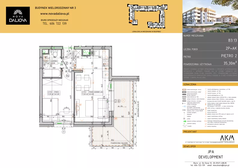 2 pokoje, mieszkanie 35,30 m², piętro 2, oferta nr B3.13, Nova Daliova bud. B3, Lublin, Ponikwoda, ul. Daliowa