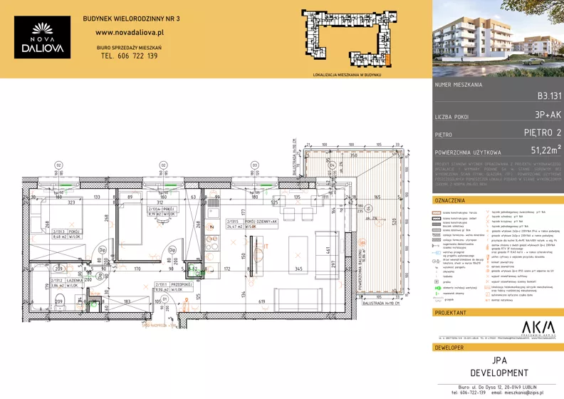 3 pokoje, mieszkanie 51,27 m², piętro 2, oferta nr B3.131, Nova Daliova bud. B3, Lublin, Ponikwoda, ul. Daliowa