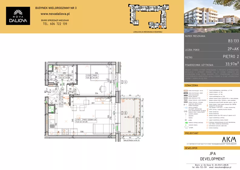 2 pokoje, mieszkanie 33,97 m², piętro 2, oferta nr B3.133, Nova Daliova bud. B3, Lublin, Ponikwoda, ul. Daliowa