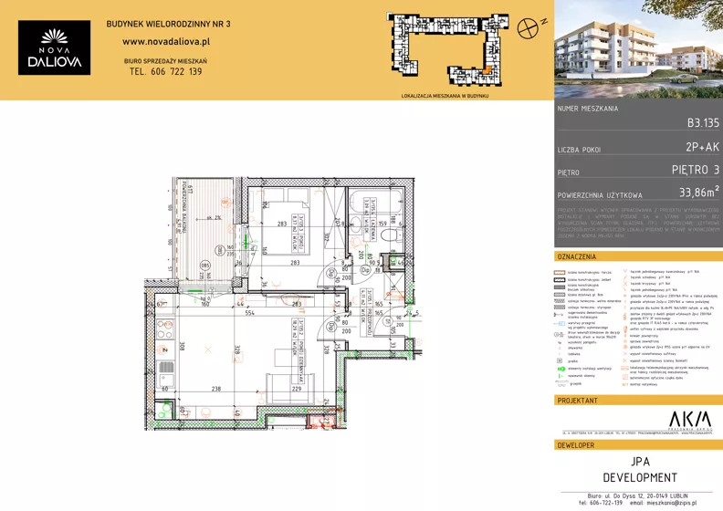 2 pokoje, mieszkanie 33,86 m², piętro 3, oferta nr B3.135, Nova Daliova bud. B3, Lublin, Ponikwoda, ul. Daliowa