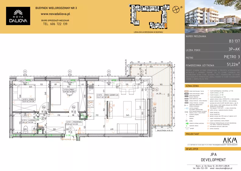 3 pokoje, mieszkanie 51,27 m², piętro 3, oferta nr B3.137, Nova Daliova bud. B3, Lublin, Ponikwoda, ul. Daliowa
