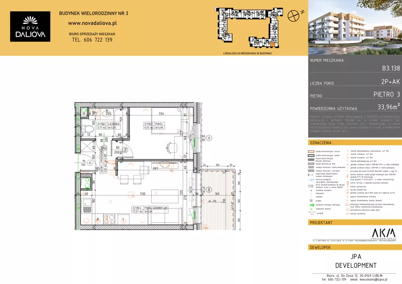 2 pokoje, mieszkanie 33,96 m², piętro 3, oferta nr B3.138, Nova Daliova bud. B3, Lublin, Ponikwoda, ul. Daliowa