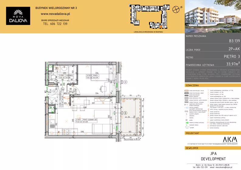 2 pokoje, mieszkanie 33,97 m², piętro 3, oferta nr B3.139, Nova Daliova bud. B3, Lublin, Ponikwoda, ul. Daliowa