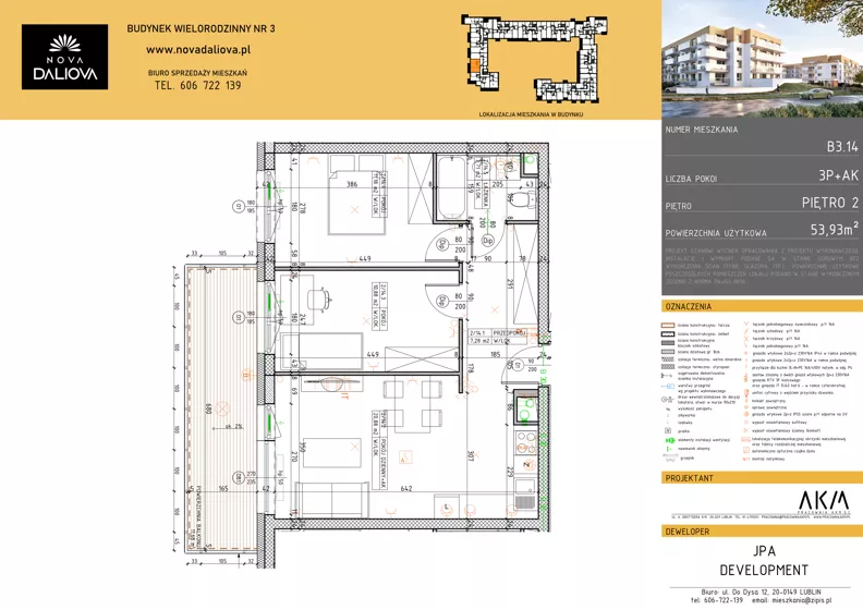 3 pokoje, mieszkanie 53,93 m², piętro 2, oferta nr B3.14, Nova Daliova bud. B3, Lublin, Ponikwoda, ul. Daliowa