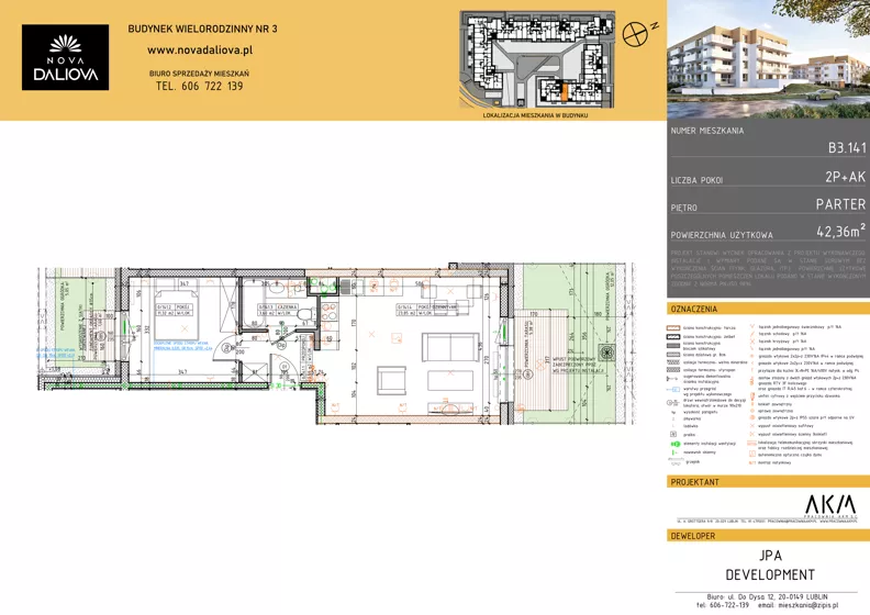 2 pokoje, mieszkanie 42,36 m², parter, oferta nr B3.141, Nova Daliova bud. B3, Lublin, Ponikwoda, ul. Daliowa