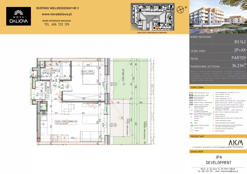 2 pokoje, mieszkanie 36,23 m², parter, oferta nr B3.142, Nova Daliova bud. B3, Lublin, Ponikwoda, ul. Daliowa