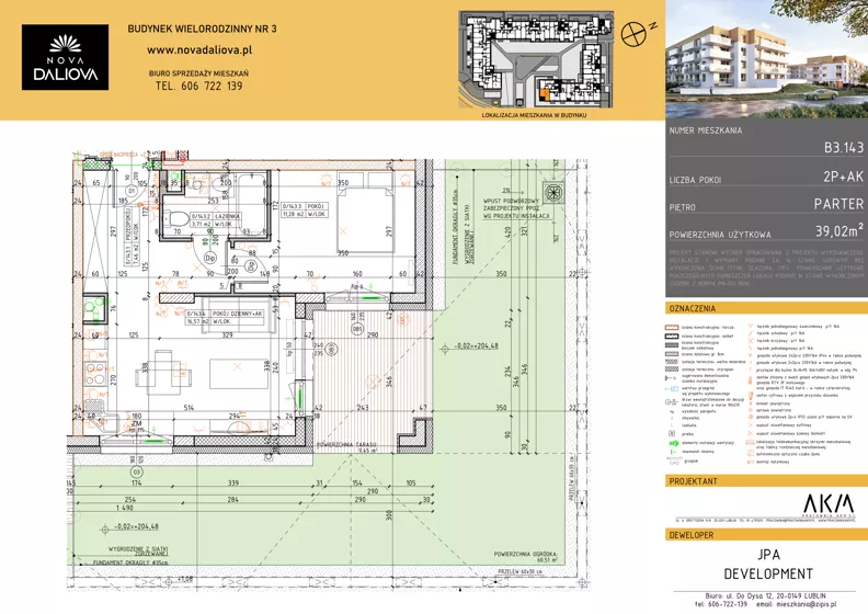2 pokoje, mieszkanie 39,02 m², parter, oferta nr B3.143, Nova Daliova bud. B3, Lublin, Ponikwoda, ul. Daliowa