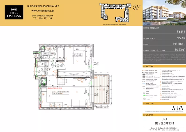 2 pokoje, mieszkanie 36,23 m², piętro 1, oferta nr B3.146, Nova Daliova bud. B3, Lublin, Ponikwoda, ul. Daliowa