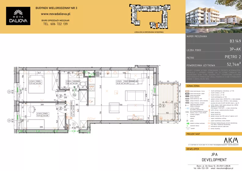 3 pokoje, mieszkanie 52,74 m², piętro 2, oferta nr B3.149, Nova Daliova bud. B3, Lublin, Ponikwoda, ul. Daliowa