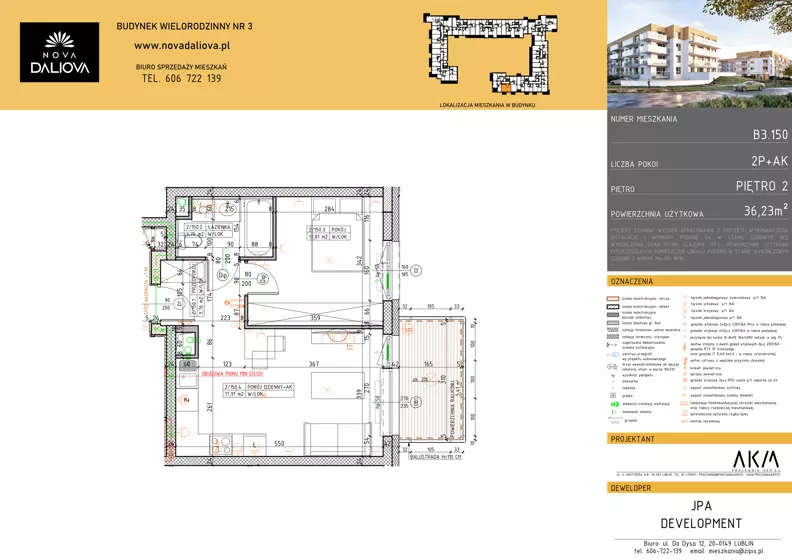 2 pokoje, mieszkanie 36,23 m², piętro 2, oferta nr B3.150, Nova Daliova bud. B3, Lublin, Ponikwoda, ul. Daliowa
