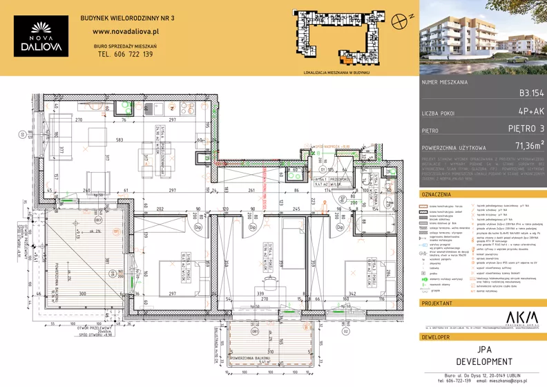 4 pokoje, mieszkanie 71,36 m², piętro 3, oferta nr B3.154, Nova Daliova bud. B3, Lublin, Ponikwoda, ul. Daliowa