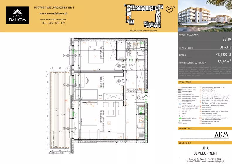 3 pokoje, mieszkanie 53,93 m², piętro 3, oferta nr B3.19, Nova Daliova bud. B3, Lublin, Ponikwoda, ul. Daliowa