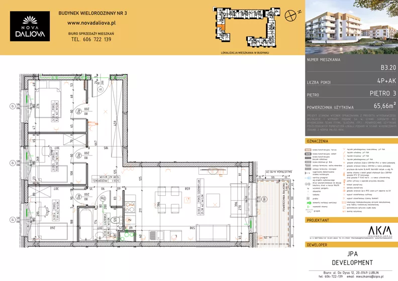 4 pokoje, mieszkanie 65,66 m², piętro 3, oferta nr B3.20, Nova Daliova bud. B3, Lublin, Ponikwoda, ul. Daliowa