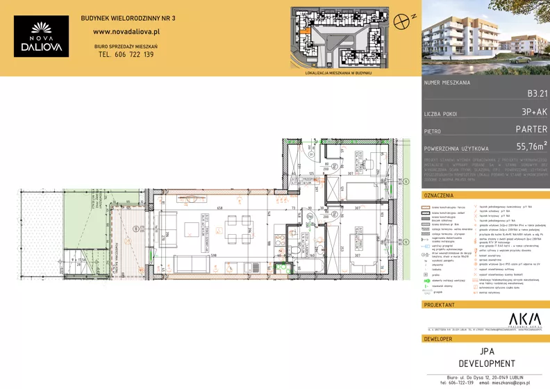 3 pokoje, mieszkanie 55,76 m², parter, oferta nr B3.21, Nova Daliova bud. B3, Lublin, Ponikwoda, ul. Daliowa