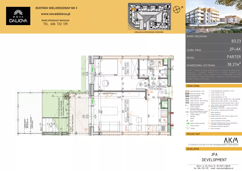 2 pokoje, mieszkanie 38,37 m², parter, oferta nr B3.23, Nova Daliova bud. B3, Lublin, Ponikwoda, ul. Daliowa