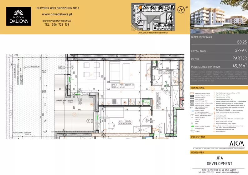 2 pokoje, mieszkanie 45,26 m², parter, oferta nr B3.25, Nova Daliova bud. B3, Lublin, Ponikwoda, ul. Daliowa