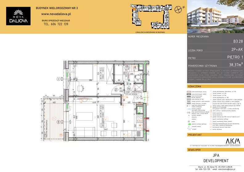 2 pokoje, mieszkanie 38,37 m², piętro 1, oferta nr B3.28, Nova Daliova bud. B3, Lublin, Ponikwoda, ul. Daliowa