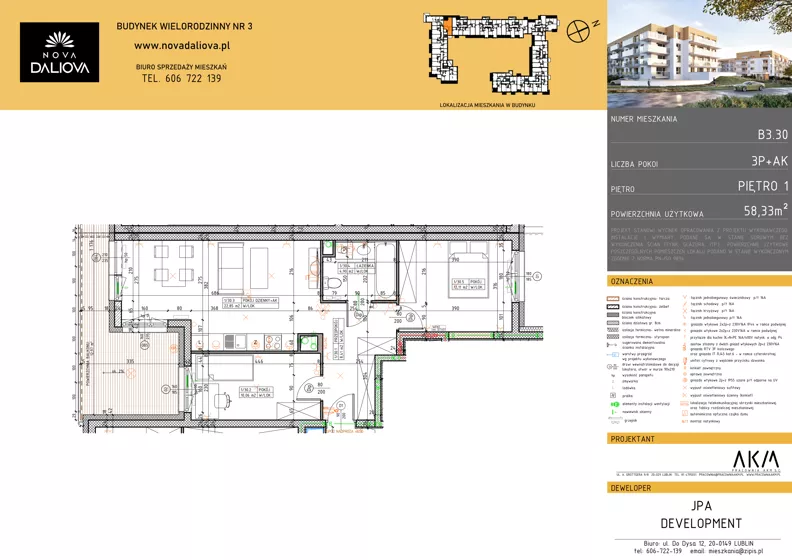 3 pokoje, mieszkanie 58,33 m², piętro 1, oferta nr B3.30, Nova Daliova bud. B3, Lublin, Ponikwoda, ul. Daliowa