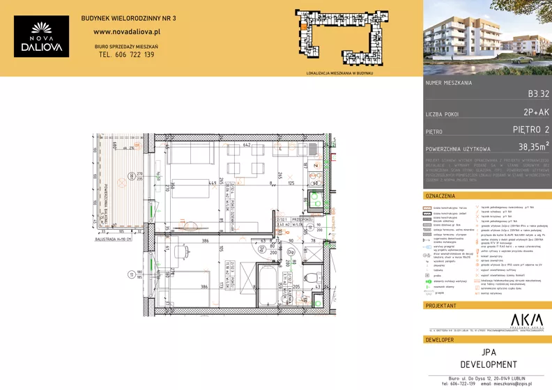 2 pokoje, mieszkanie 38,35 m², piętro 2, oferta nr B3.32, Nova Daliova bud. B3, Lublin, Ponikwoda, ul. Daliowa