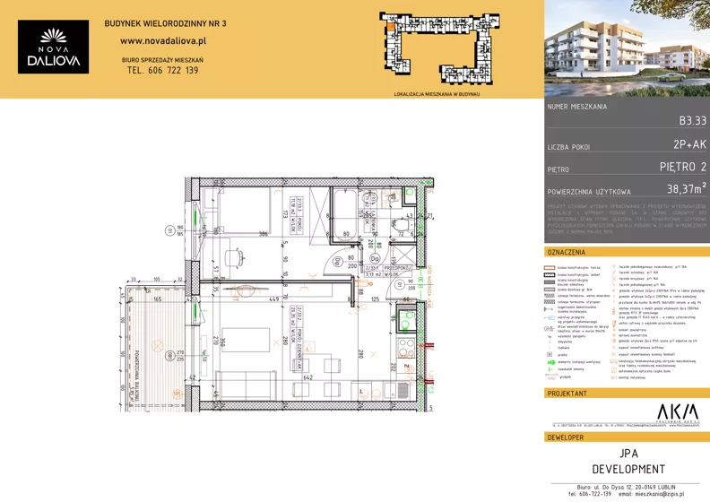 2 pokoje, mieszkanie 38,37 m², piętro 2, oferta nr B3.33, Nova Daliova bud. B3, Lublin, Ponikwoda, ul. Daliowa
