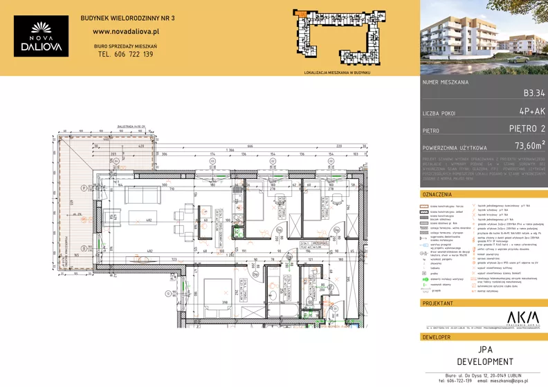 4 pokoje, mieszkanie 73,60 m², piętro 2, oferta nr B3.34, Nova Daliova bud. B3, Lublin, Ponikwoda, ul. Daliowa