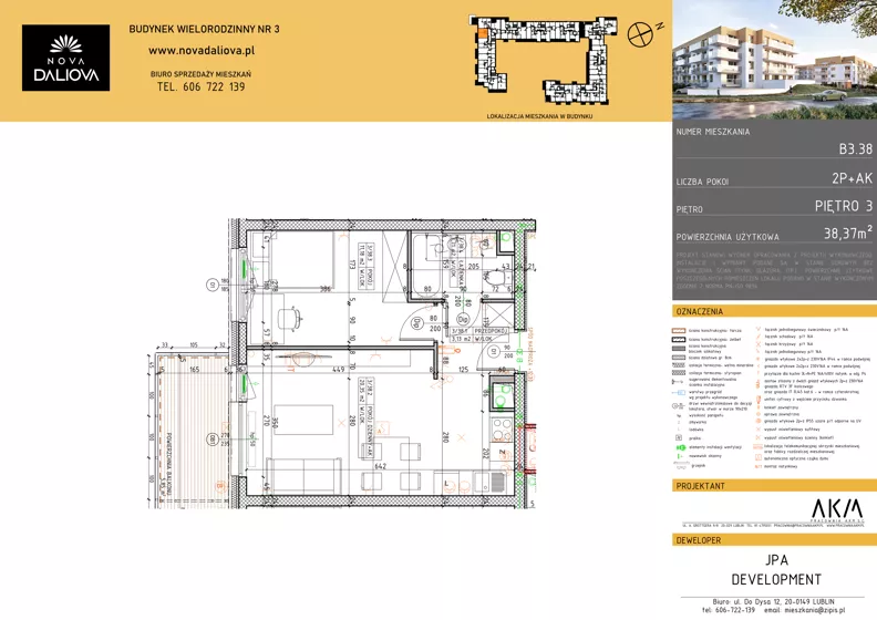 2 pokoje, mieszkanie 38,37 m², piętro 3, oferta nr B3.38, Nova Daliova bud. B3, Lublin, Ponikwoda, ul. Daliowa