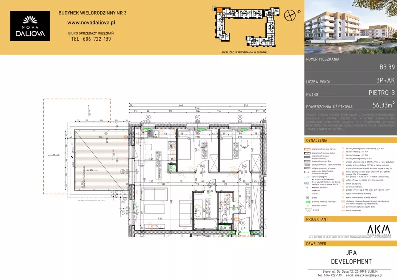 3 pokoje, mieszkanie 56,33 m², piętro 3, oferta nr B3.39, Nova Daliova bud. B3, Lublin, Ponikwoda, ul. Daliowa