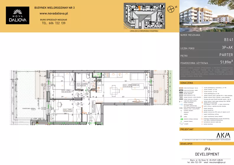 3 pokoje, mieszkanie 51,89 m², parter, oferta nr B3.41, Nova Daliova bud. B3, Lublin, Ponikwoda, ul. Daliowa