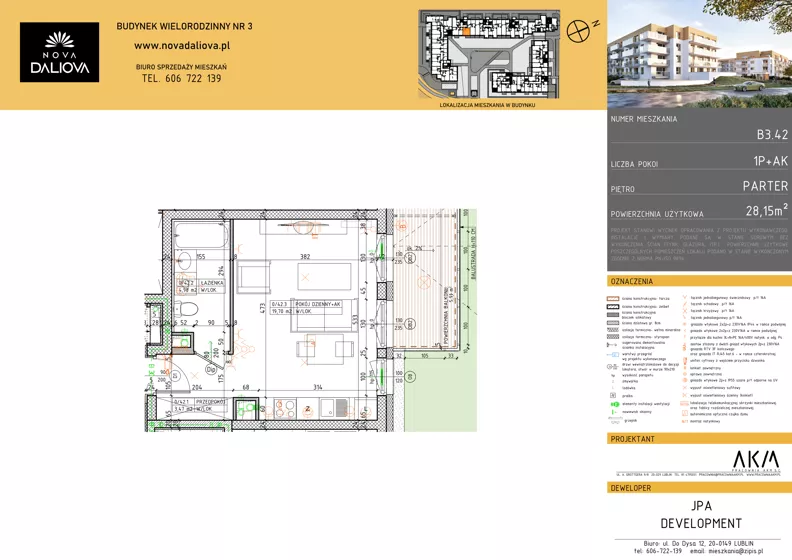 1 pokój, mieszkanie 28,15 m², parter, oferta nr B3.42, Nova Daliova bud. B3, Lublin, Ponikwoda, ul. Daliowa