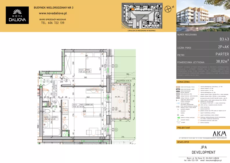 2 pokoje, mieszkanie 38,82 m², parter, oferta nr B3.43, Nova Daliova bud. B3, Lublin, Ponikwoda, ul. Daliowa