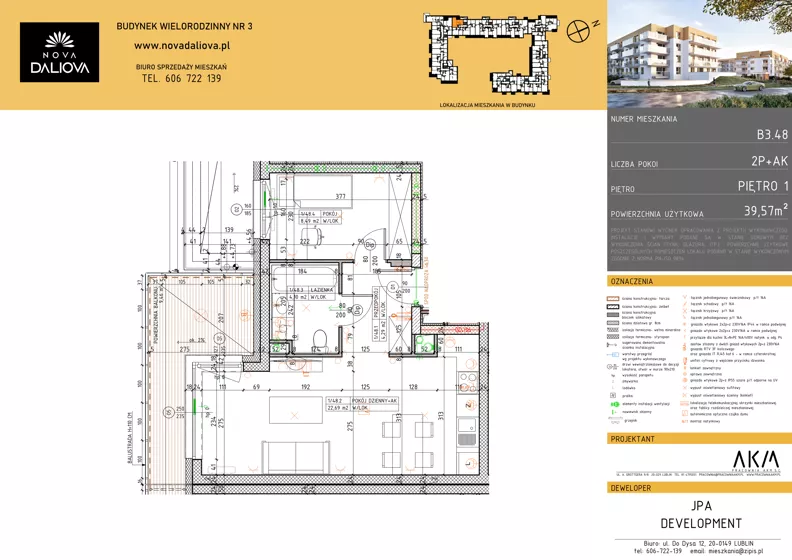 2 pokoje, mieszkanie 39,57 m², piętro 1, oferta nr B3.48, Nova Daliova bud. B3, Lublin, Ponikwoda, ul. Daliowa