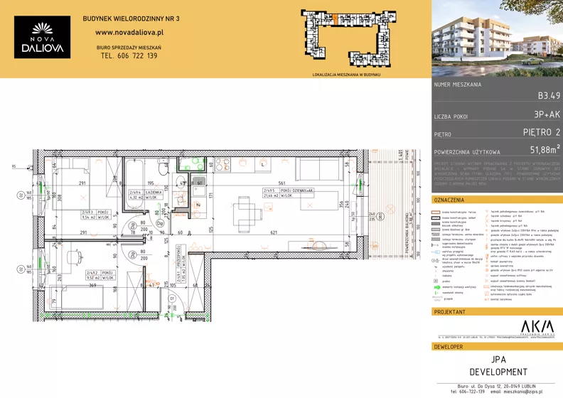 3 pokoje, mieszkanie 51,89 m², piętro 2, oferta nr B3.49, Nova Daliova bud. B3, Lublin, Ponikwoda, ul. Daliowa