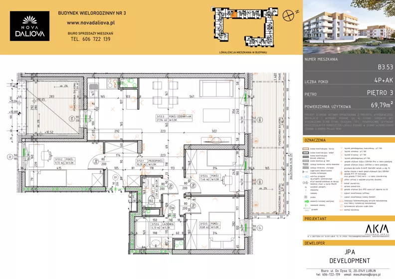 4 pokoje, mieszkanie 69,79 m², piętro 3, oferta nr B3.53, Nova Daliova bud. B3, Lublin, Ponikwoda, ul. Daliowa