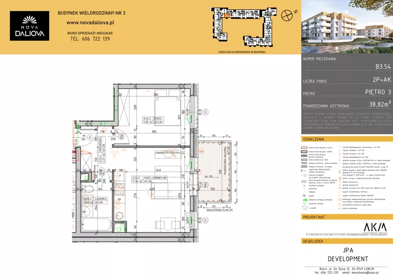 2 pokoje, mieszkanie 38,82 m², piętro 3, oferta nr B3.54, Nova Daliova bud. B3, Lublin, Ponikwoda, ul. Daliowa
