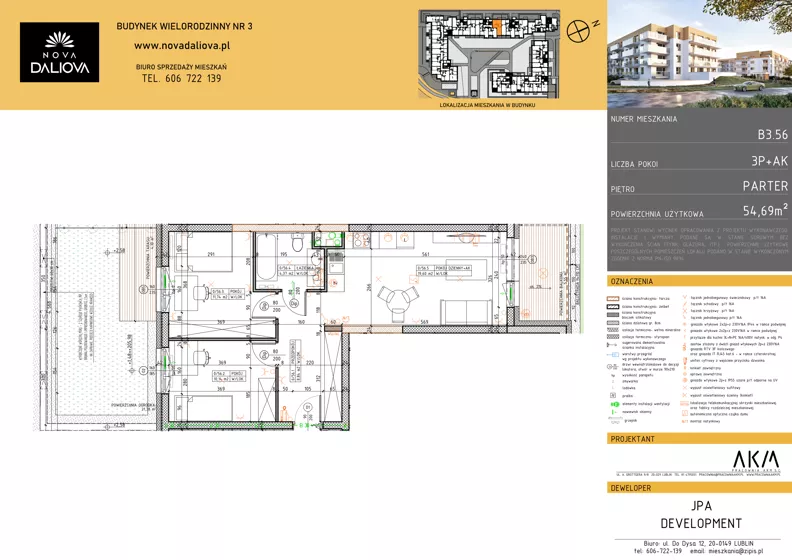 3 pokoje, mieszkanie 54,69 m², parter, oferta nr B3.56, Nova Daliova bud. B3, Lublin, Ponikwoda, ul. Daliowa