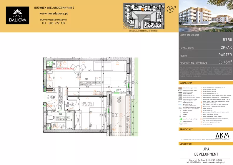 2 pokoje, mieszkanie 36,45 m², parter, oferta nr B3.58, Nova Daliova bud. B3, Lublin, Ponikwoda, ul. Daliowa