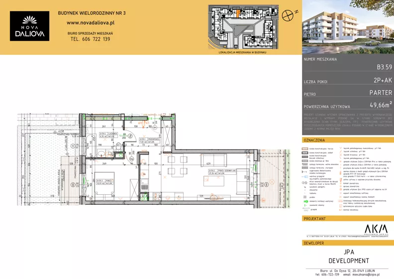 2 pokoje, mieszkanie 49,66 m², parter, oferta nr B3.59, Nova Daliova bud. B3, Lublin, Ponikwoda, ul. Daliowa